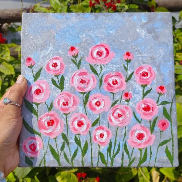 Hand-Painted Acrylic Art: Pink Flowers